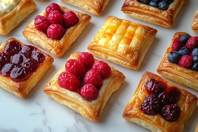 Puff pastry dessert recipes close-up.