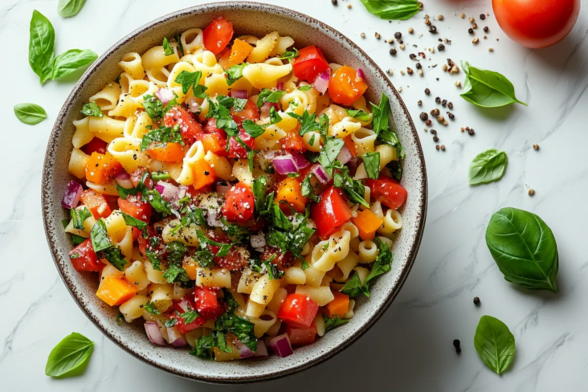 Ditalini pasta with fresh vegetables