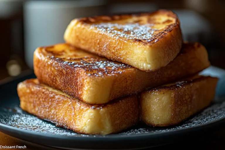 Flaky croissant french toast breakfast served with fresh berries