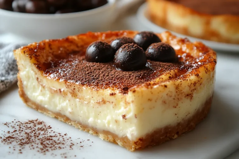 Churro cheesecake slice, close-up.