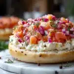 Lox bagel with dill and red onion