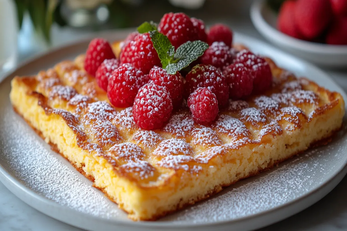 Sheet pan pancakes bisquick freshly baked with berries