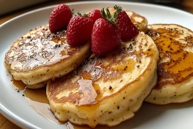 Sheet pan pancakes from mix topped with berries