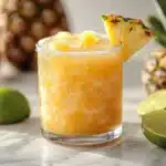 Naturally pineapple margarita in a glass with fresh ingredients.