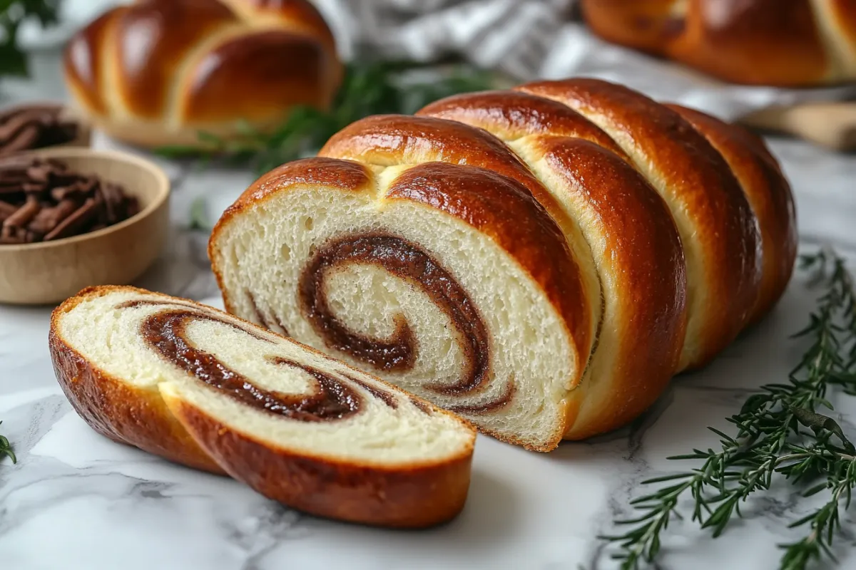 Sourdough cinnamon swirl bread with golden crust and spirals.