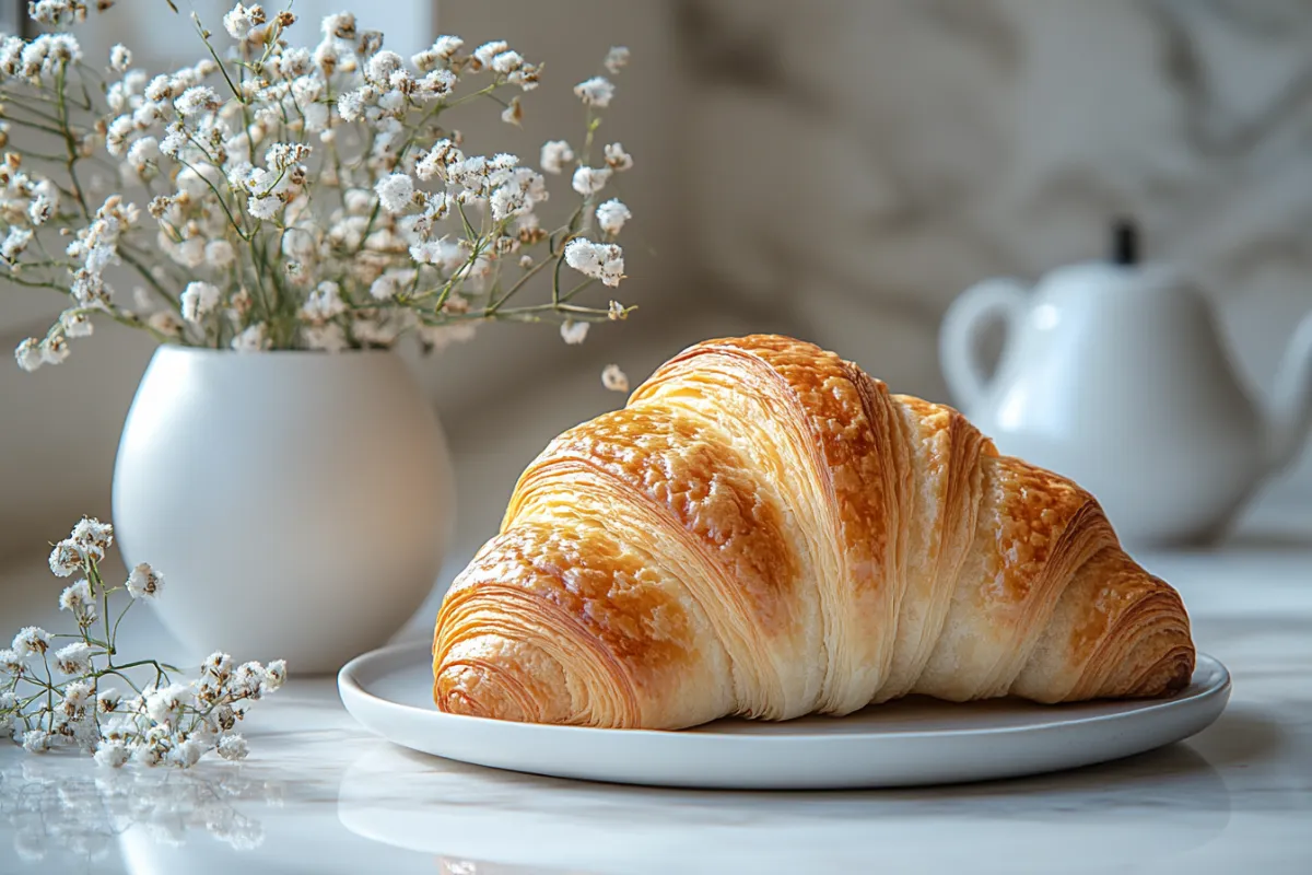 Flaky croissant on a plate