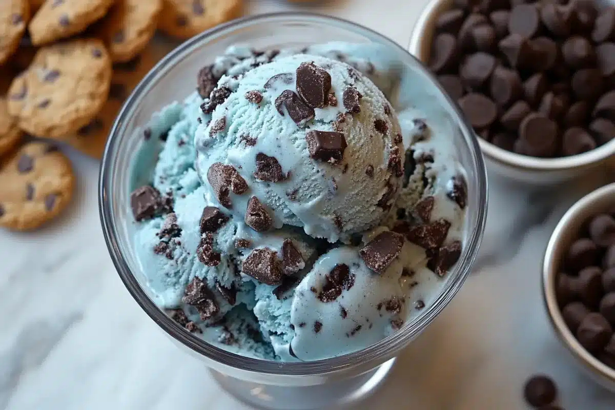 Cookie Monster ice cream in a bowl