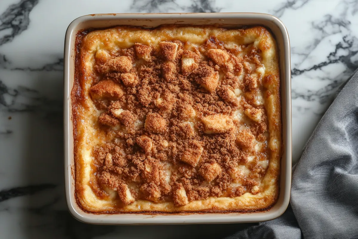 Assembled brioche french toast casserole before baking