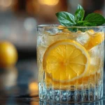 Refreshing alcoholic lemonade with fresh lemons and ice