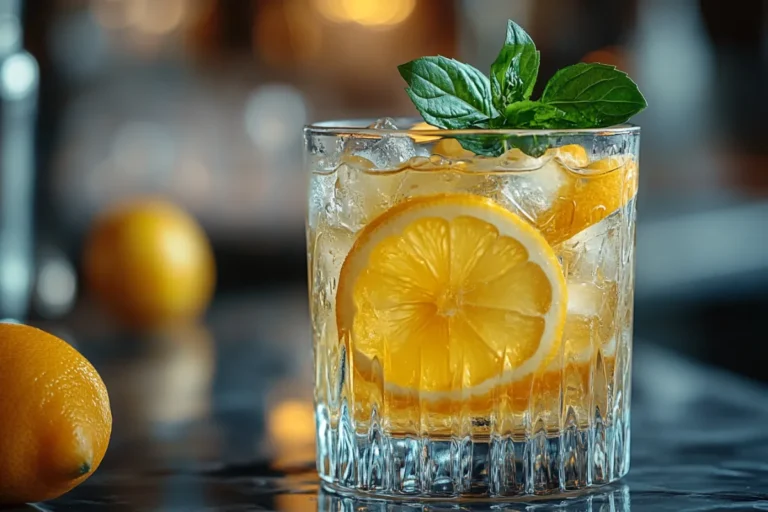 Refreshing alcoholic lemonade with fresh lemons and ice