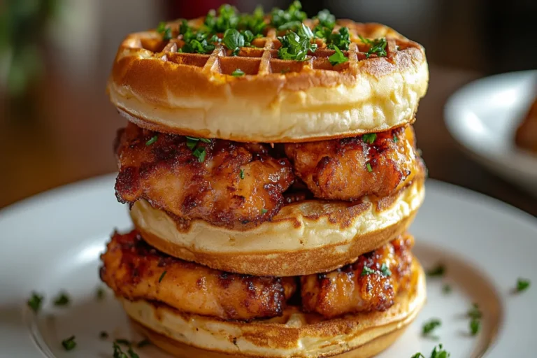 Chicken and waffle sliders served with syrup